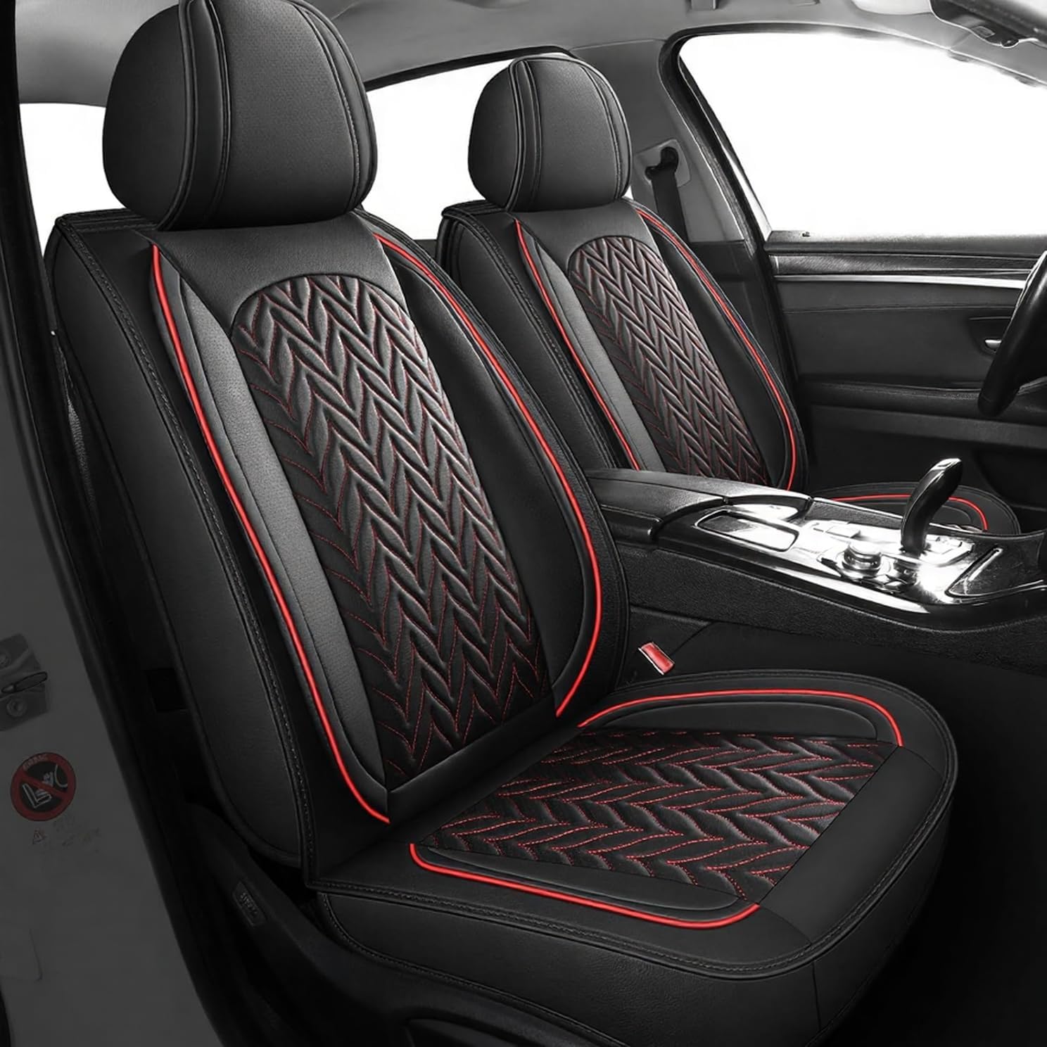 Leather Car Seat Covers Full Set Universal - Universeller Autositzschutz, Komplettset, Kunstleder, Schwarz und