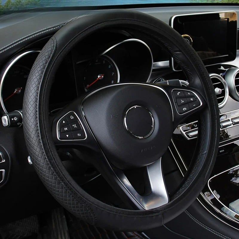 Car Steering Wheel Cover Anti Slip Breathable - Auto-Lenkradbezug Rutschfest PU-Leder Lenkradschutz Kratzfest Universeller