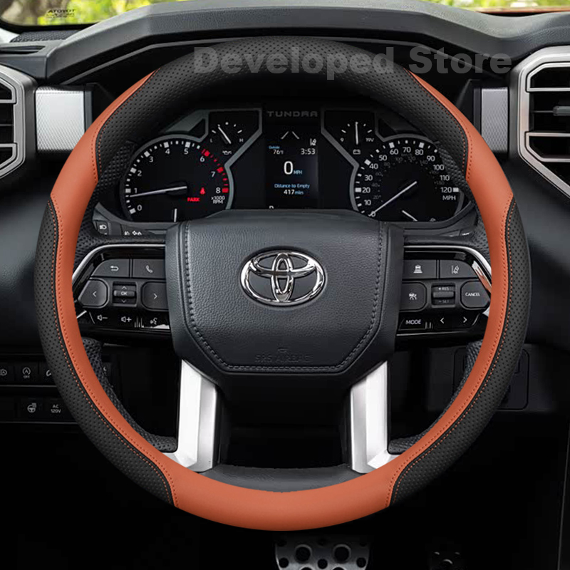 Car Steering Wheel Cover Anti Slip Breathable - 39 cm Leder-Lenkradbezug für Toyota Land