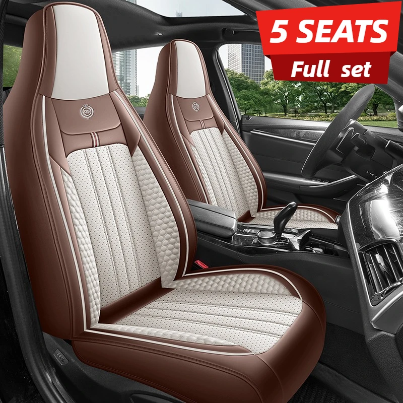 Leather Car Seat Covers Full Set Universal - Luxuriöses 3D-Autositzbezug-Set Universelle Passform Einteiliges Design