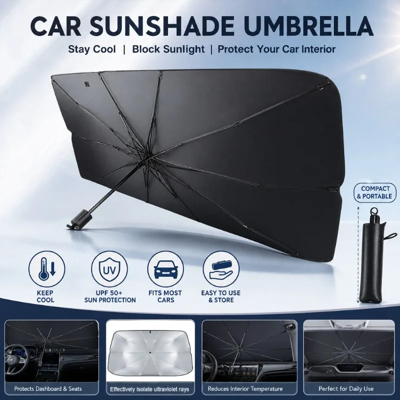 Car Sunshade Windshield Umbrella Foldable - Auto-Windschutzscheiben-Sonnenschutz, faltbarer Sonnenschirm, UV-Blocker, Hitzeschutz für