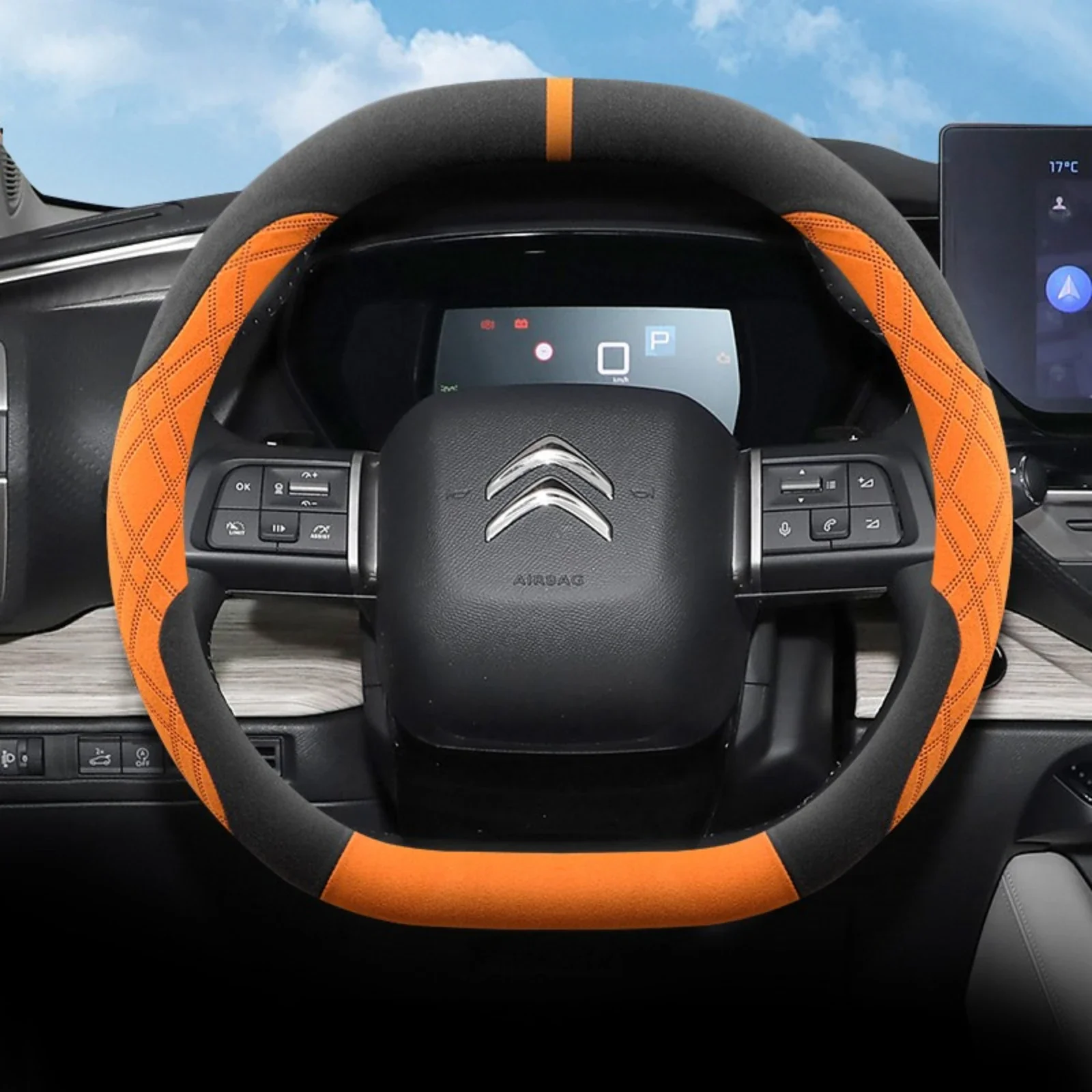 Car Steering Wheel Cover Anti Slip Breathable - Atmungsaktiver Wildleder-Lenkradbezug Rutschfester Lenkradüberzug für Citroen